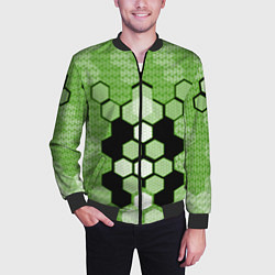 Бомбер мужской Зелёная кибер броня hexagons, цвет: 3D-черный — фото 2