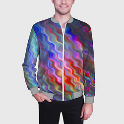 Бомбер мужской Волнистые разноцветные линии, цвет: 3D-меланж — фото 2