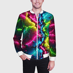 Бомбер мужской Трещина - неон, цвет: 3D-белый — фото 2