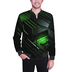 Бомбер мужской Металл и зеленый яркий неоновый свет, цвет: 3D-черный — фото 2