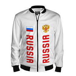 Бомбер мужской Россия три полоски на белом фоне, цвет: 3D-черный