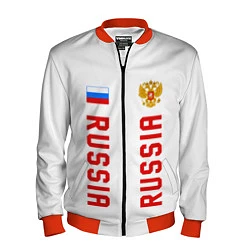 Бомбер мужской Россия три полоски на белом фоне, цвет: 3D-красный