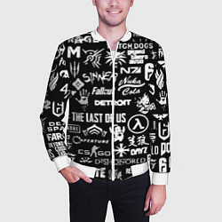 Бомбер мужской Логотипы игр чёрно белый стиль, цвет: 3D-белый — фото 2