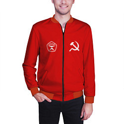 Бомбер мужской СССР гост три полоски на красном фоне, цвет: 3D-красный — фото 2
