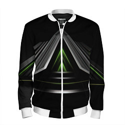 Бомбер мужской Black green abstract nvidia style, цвет: 3D-белый