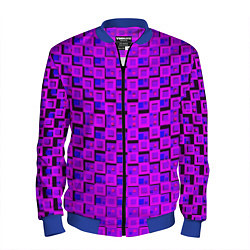 Бомбер мужской Фиолетовые квадраты на чёрном фоне, цвет: 3D-синий