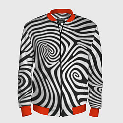 Бомбер мужской Черно-белый водоворот - зебра исллюзия шкуры, цвет: 3D-красный