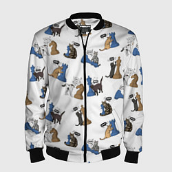 Мужской бомбер Котики и шахматы белый