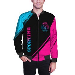 Бомбер мужской Sporting - neon gradient вертикально, цвет: 3D-черный — фото 2