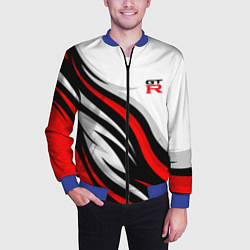 Бомбер мужской Nissan GTR - красные языки пламени, цвет: 3D-синий — фото 2