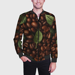 Бомбер мужской Кофейные зёрна с листьями, цвет: 3D-черный — фото 2