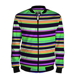 Бомбер мужской Зелёно-фиолетовый полосатый, цвет: 3D-черный