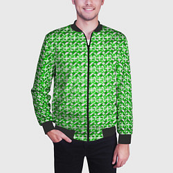 Бомбер мужской Белые плюсики на зелёном фоне, цвет: 3D-черный — фото 2