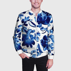 Бомбер мужской Гжель акварель, цвет: 3D-белый — фото 2