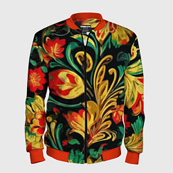 Бомбер мужской Хохлома акварель, цвет: 3D-красный
