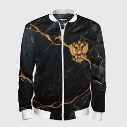 Мужской бомбер Золотой герб России на черно-золотой текстуре