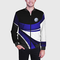 Бомбер мужской Фольцваген - синяя волна, цвет: 3D-черный — фото 2