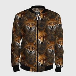 Бомбер мужской Лакшери паттерн с золотыми лисицами, цвет: 3D-черный