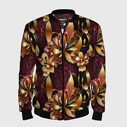 Бомбер мужской Золотые лилии на красном бархатном фоне, цвет: 3D-черный