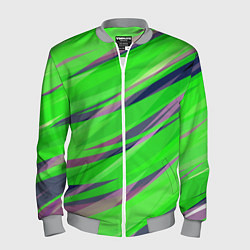Мужской бомбер Зелёный и фиолетовый абстрактные полосы