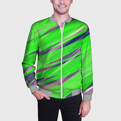 Бомбер мужской Зелёный и фиолетовый абстрактные полосы, цвет: 3D-меланж — фото 2