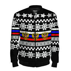 Бомбер мужской Rusiia winter pattern, цвет: 3D-черный