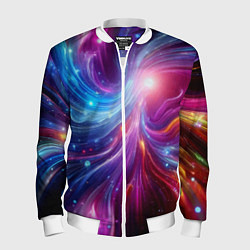 Бомбер мужской Неоновая абстракция - нейросеть, цвет: 3D-белый