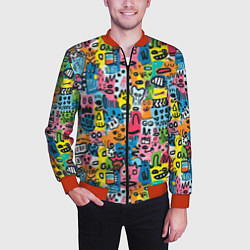Бомбер мужской Весёлые лица абстрактные, цвет: 3D-красный — фото 2