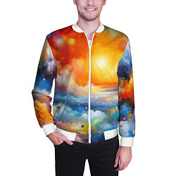 Бомбер мужской Закат солнца - разноцветные облака, цвет: 3D-белый — фото 2