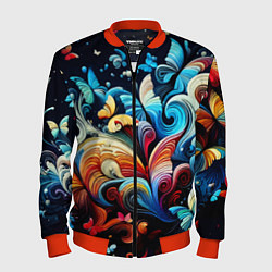Мужской бомбер Бабочки и цветы в ночи - фантазия