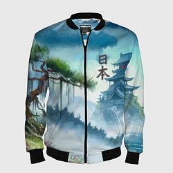 Мужской бомбер Японский пейзаж - акварель живопись