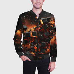 Бомбер мужской Черные кубики во взрыве абстракции, цвет: 3D-черный — фото 2
