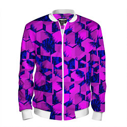 Бомбер мужской Абстракция темно фиолетовый геометрический фон, цвет: 3D-белый