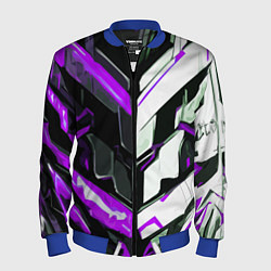 Мужской бомбер Хаотичная фиолетово-белая абстракция на чёрном фон
