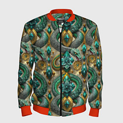 Мужской бомбер Паттерн зеленые темные змеи