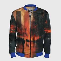 Бомбер мужской Осенний городской вечер, цвет: 3D-синий