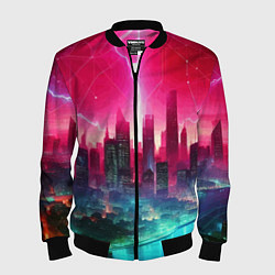 Мужской бомбер Неоновая гроза в мегаполисе - удар молнии