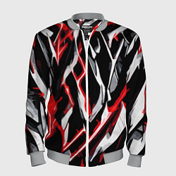 Мужской бомбер Красно-белые агрессивные полосы на чёрном фоне