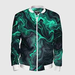 Бомбер мужской Бирюзовый мрамор на черном фоне, цвет: 3D-белый