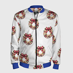 Мужской бомбер Много новогодних пончиков с бантиком и ягодами