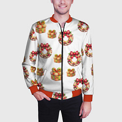 Бомбер мужской Много новогодних пончиков и подарков с бантиком и, цвет: 3D-красный — фото 2