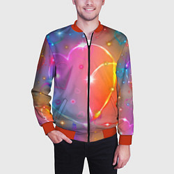 Бомбер мужской Неоновые сердца со звездочками, цвет: 3D-красный — фото 2