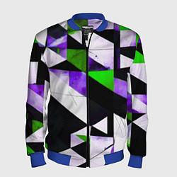 Мужской бомбер Зелёно-фиолетовая абстракция на чёрно-белом фоне