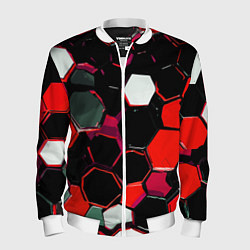 Мужской бомбер Красно-белые шестиугольники на чёрном фоне