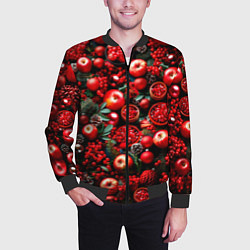 Бомбер мужской Рождественские ягоды и фрукты, цвет: 3D-черный — фото 2