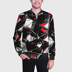 Бомбер мужской Красно-белый паттерн на чёрном фоне, цвет: 3D-черный — фото 2