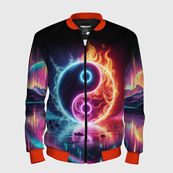 Бомбер мужской Инь янь - неоновый космос, цвет: 3D-красный