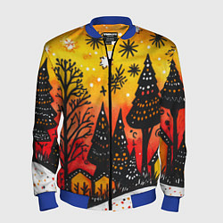 Бомбер мужской Елочки на фоне оранжевого неба, цвет: 3D-синий