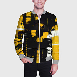 Бомбер мужской Жёлто-белый гранж на чёрном фоне, цвет: 3D-меланж — фото 2