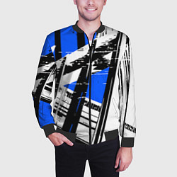 Бомбер мужской Чёрно-белые абстрактные линии на синем фоне, цвет: 3D-черный — фото 2